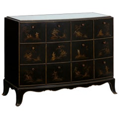 Art Deco Chinoiserie Mirrored Top Chest of Drawers Dresser, circa 1940s