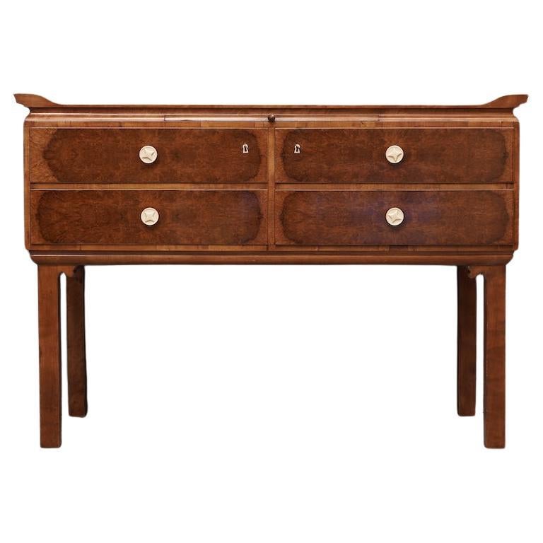 Art Deco "Chinoiserie" Walnut Austrian Commode and Chest of Drawers, 1930