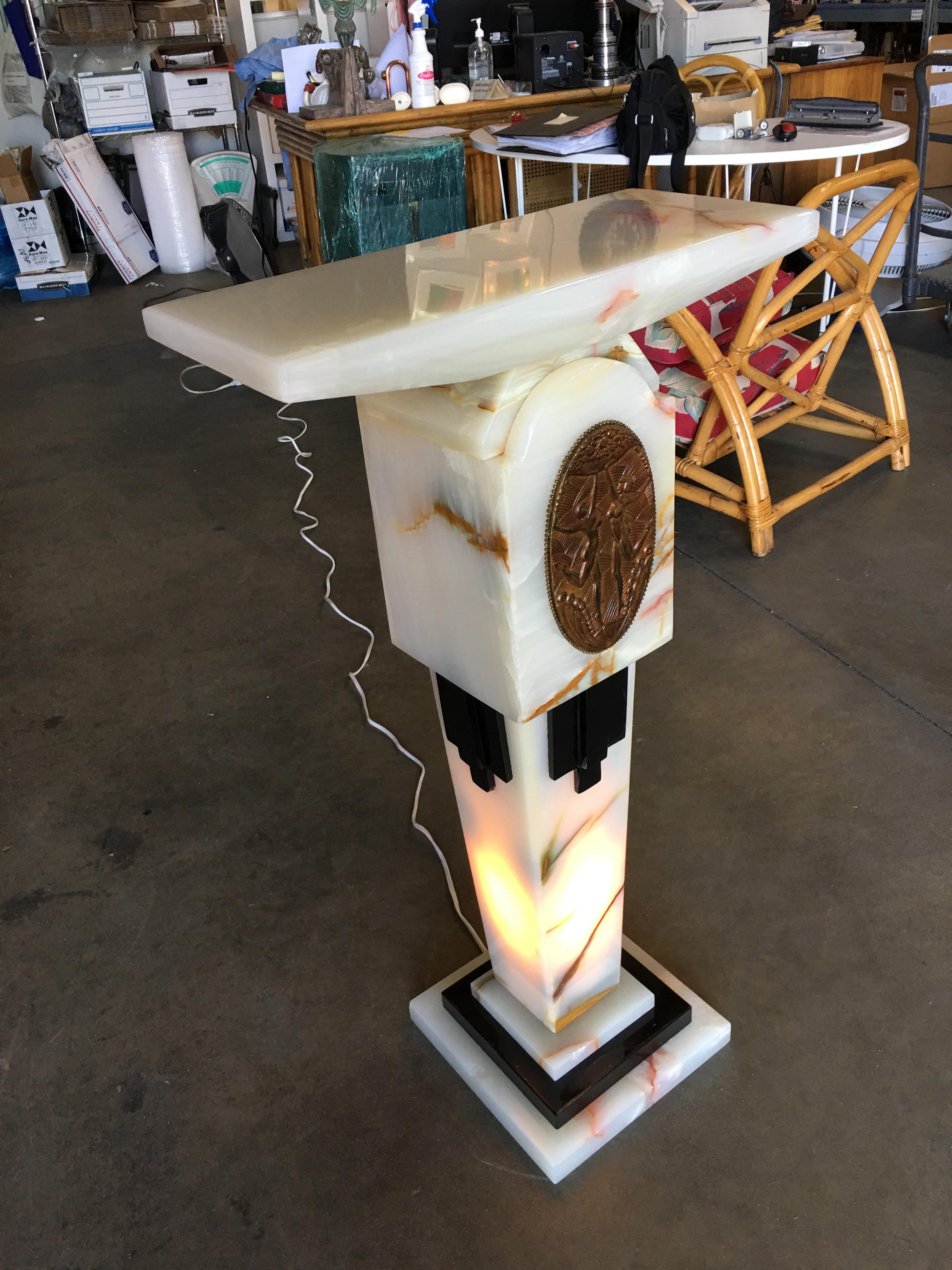 American Art Deco Chiparus Style Light Up Marble Pedestal