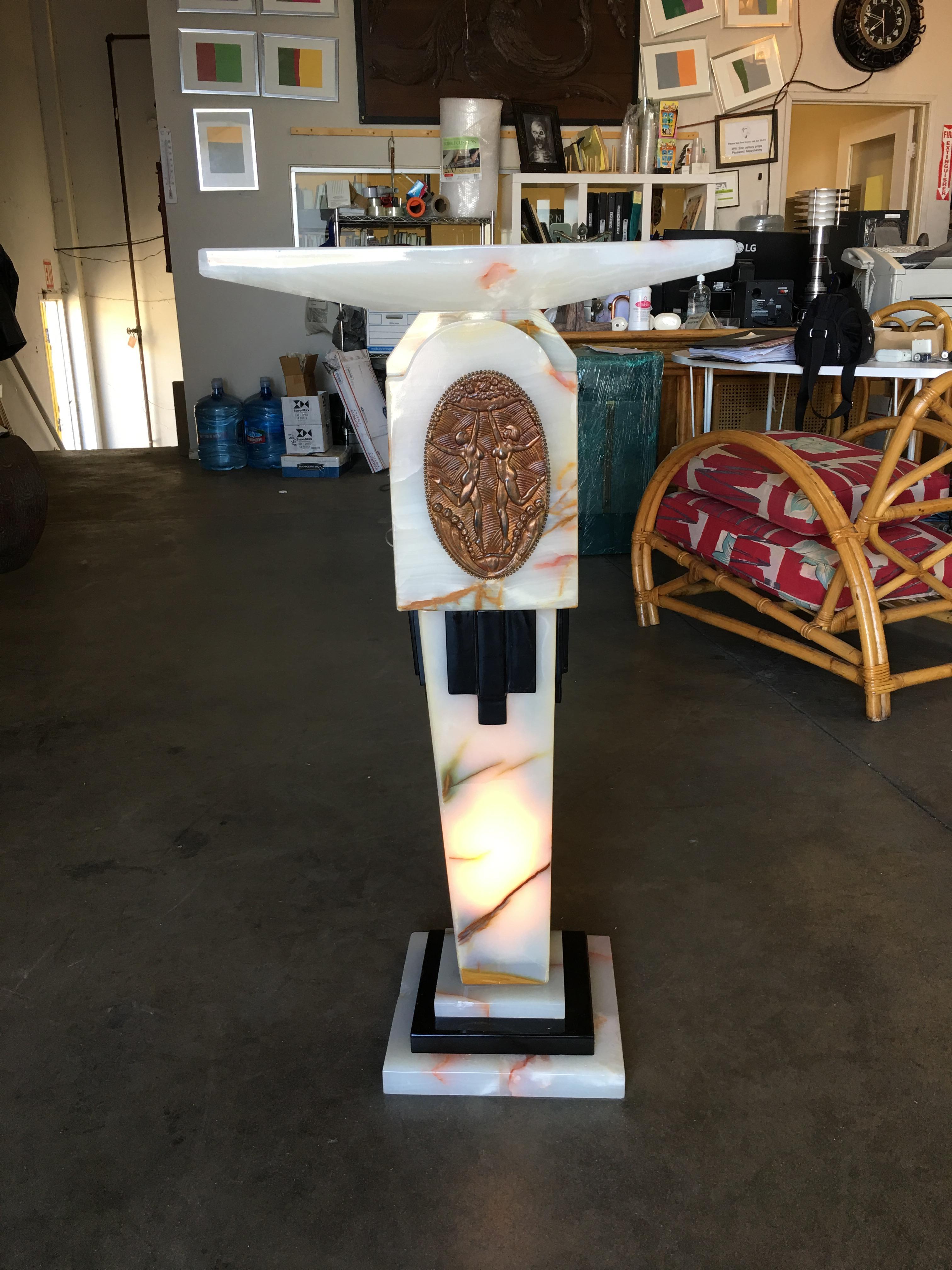 Art Deco Chiparus Style Light Up Marble Pedestal In Excellent Condition In Van Nuys, CA