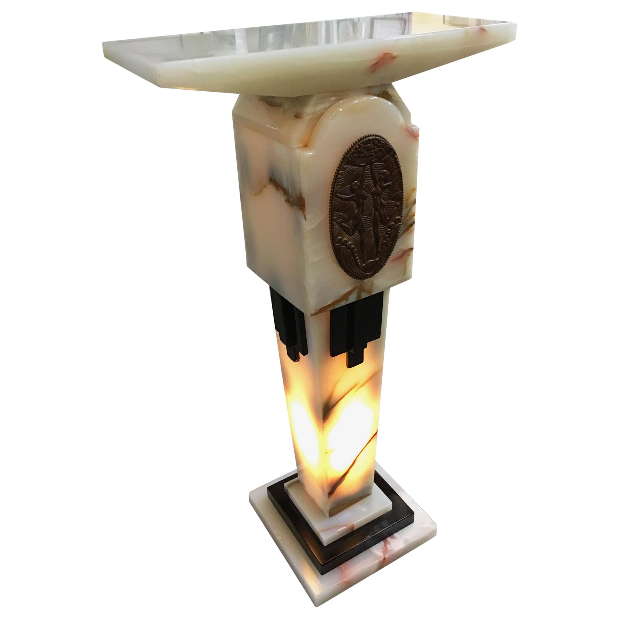 Art Deco Chiparus Style Light Up Marble Pedestal