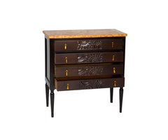 Art Deco Chocolate Brown Commode, Orange Marble, 20th Century