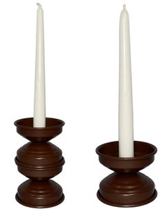 Portavelas Art Decó de Metal Marrón Chocolate, Diseño Minimalista Italiano, en stock