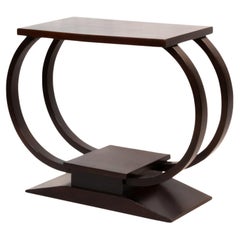 Art Deco Chocolate Brown Wood Console Hall Table, 20th Century