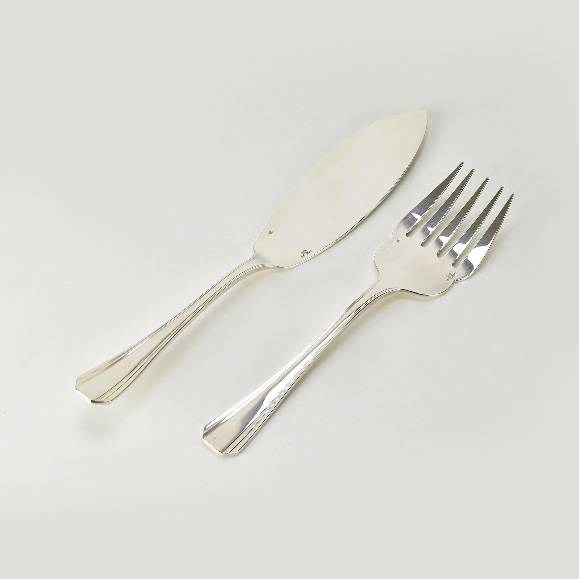 Français Service à poisson Art Déco Christofle Boreal en métal argenté Design Luc Lanel en vente