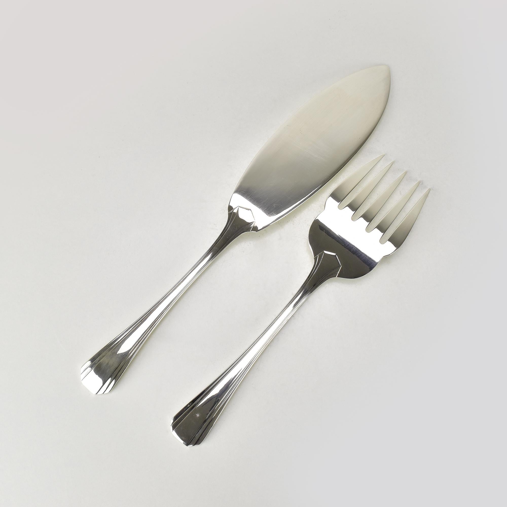 Service à poisson Art Déco Christofle Boreal en métal argenté Design Luc Lanel Bon état - En vente à Bad Säckingen, DE