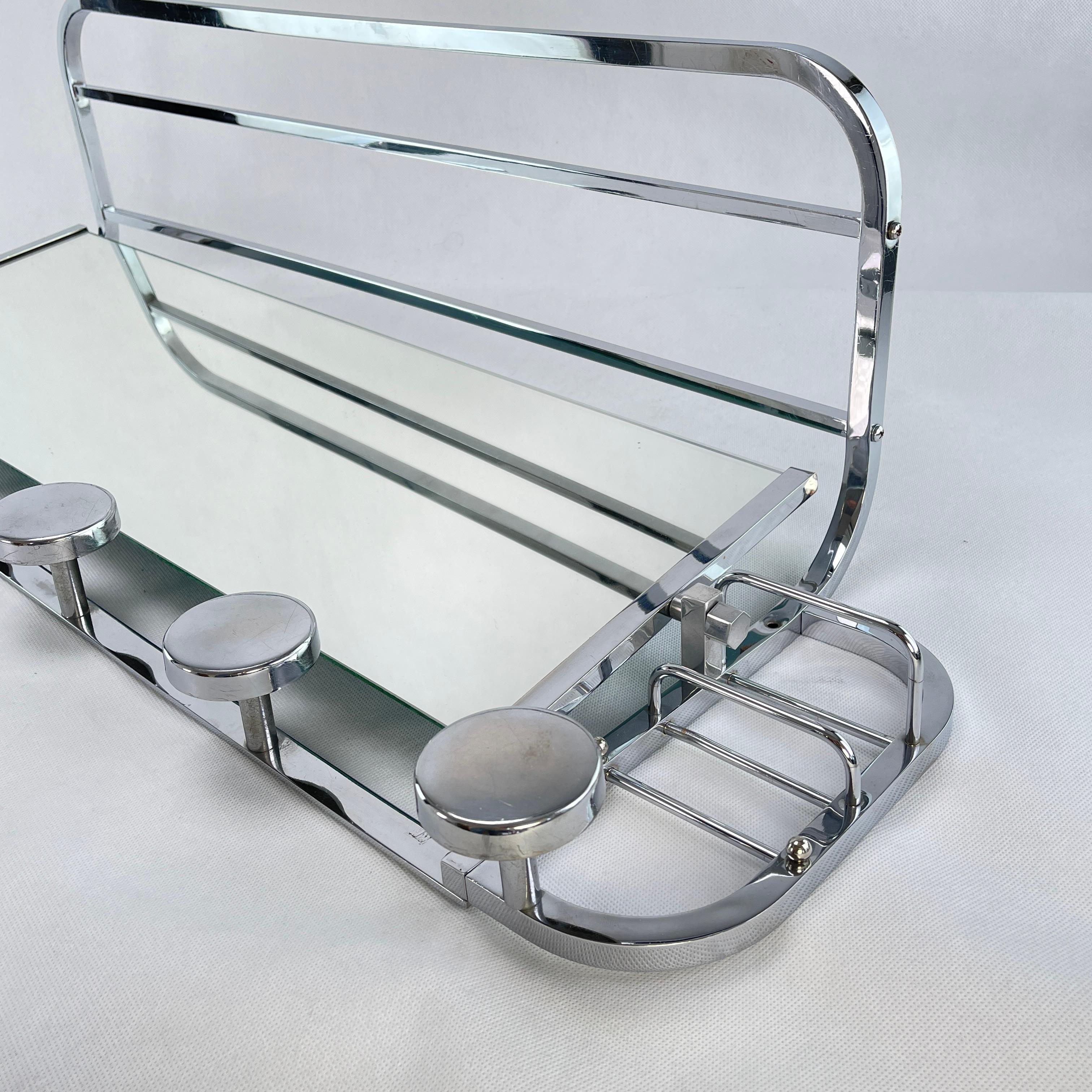 French Art Deco Chrom Coat Rack with Mirror, 1930s For Sale