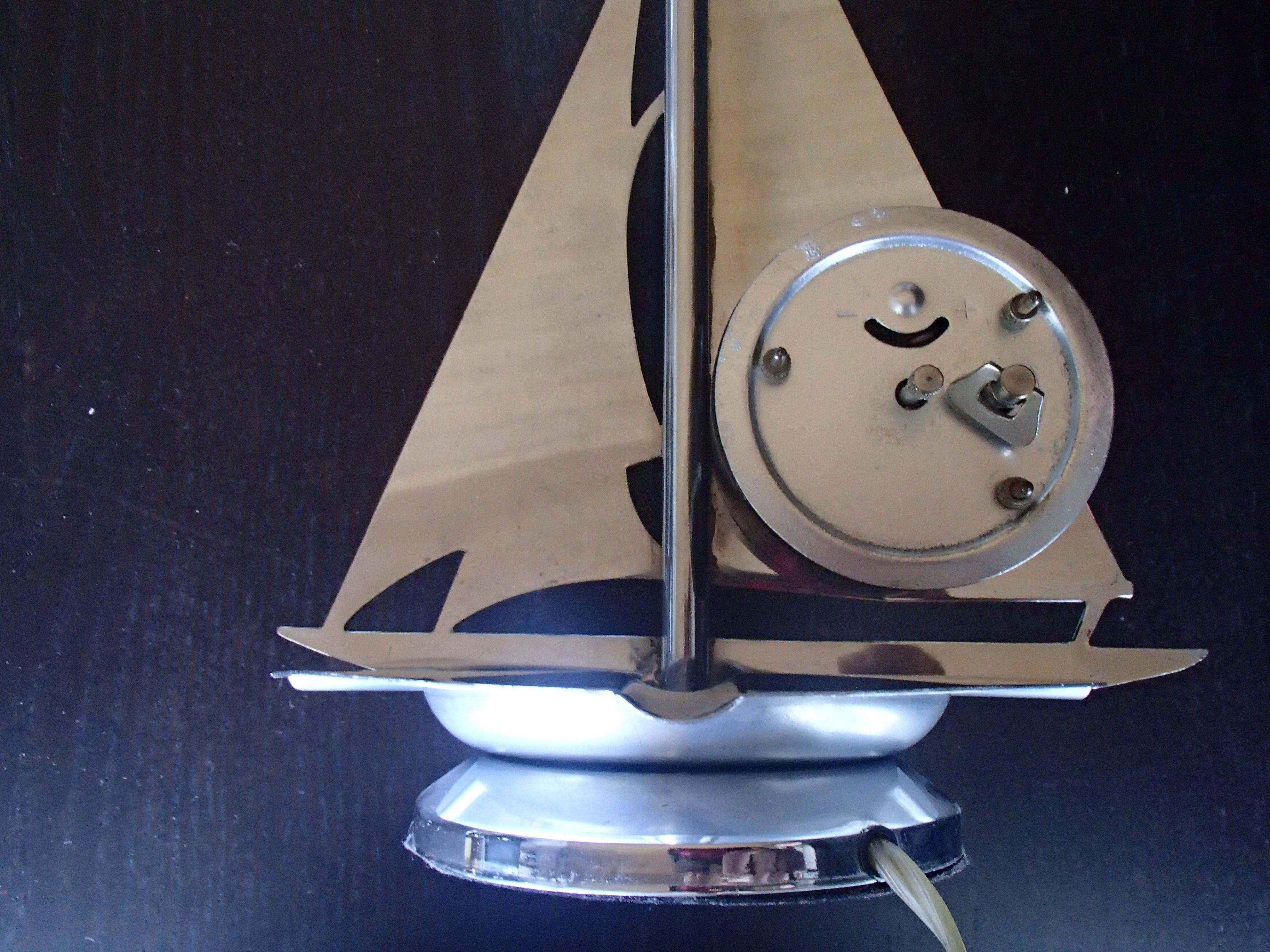 Art Deco Chrom Sailing Boat Table Lamp with Clock and Ashtree 2