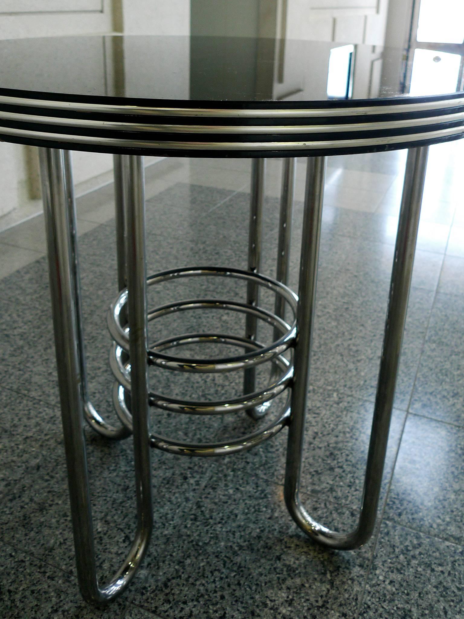 20th Century Art Deco Chrome and Black Glass Occasional Table in the Style of Gilbert Rohde