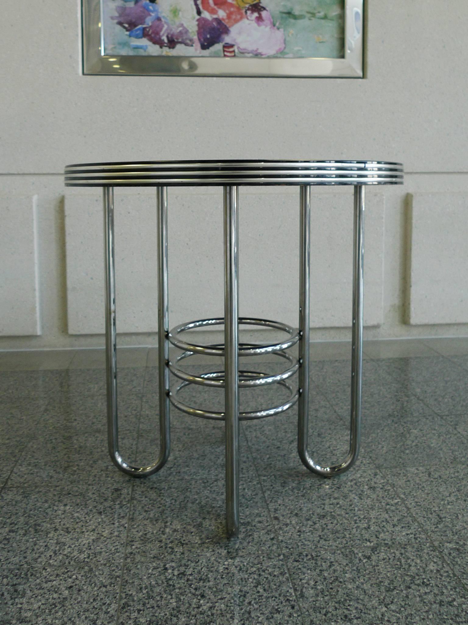 Art Deco Chrome and Black Glass Occasional Table in the Style of Gilbert Rohde 1