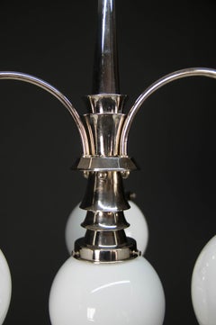 Lampadario a 4 fiamme in cromo Art Déco, anni '30