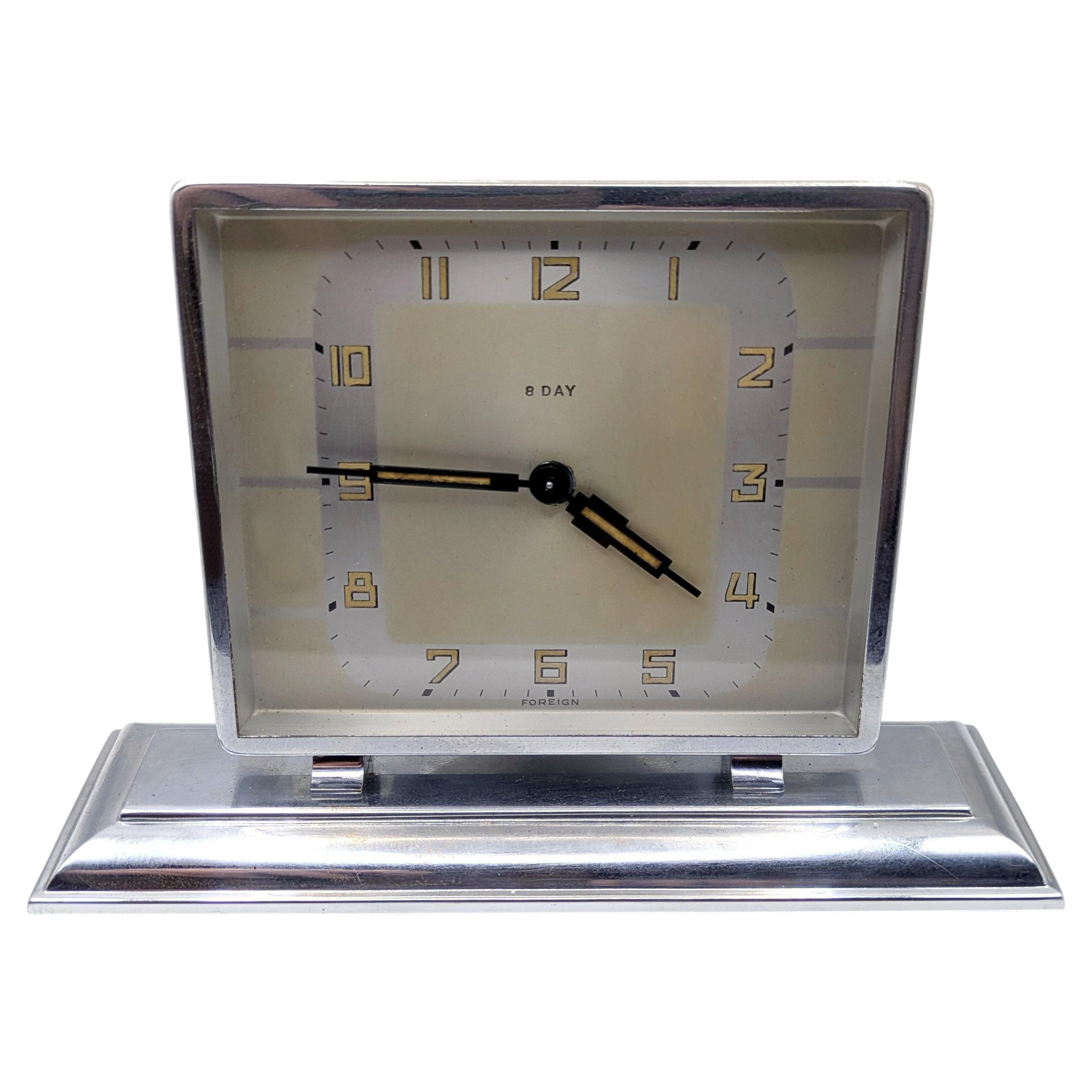 Art Deco Chrome 8 Day Desk Clock With Kienzle movement , Fully Serviced. c1930