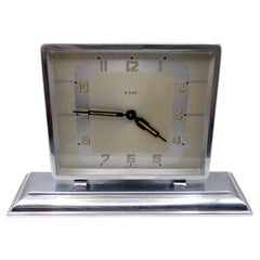 Art Deco Chrome 8 Day Desk Clock With Kienzle movement , Fully Serviced. c1930