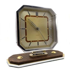 Art Deco Chrome 8 Day Desk Clock With Mauthe Movement, Fully Serviced. c1930