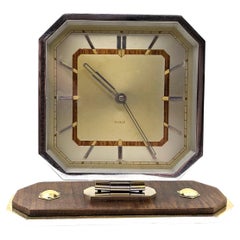 Art Deco Chrome 8 Day Desk Clock With Mauthe Movement, Fully Serviced. c1930
