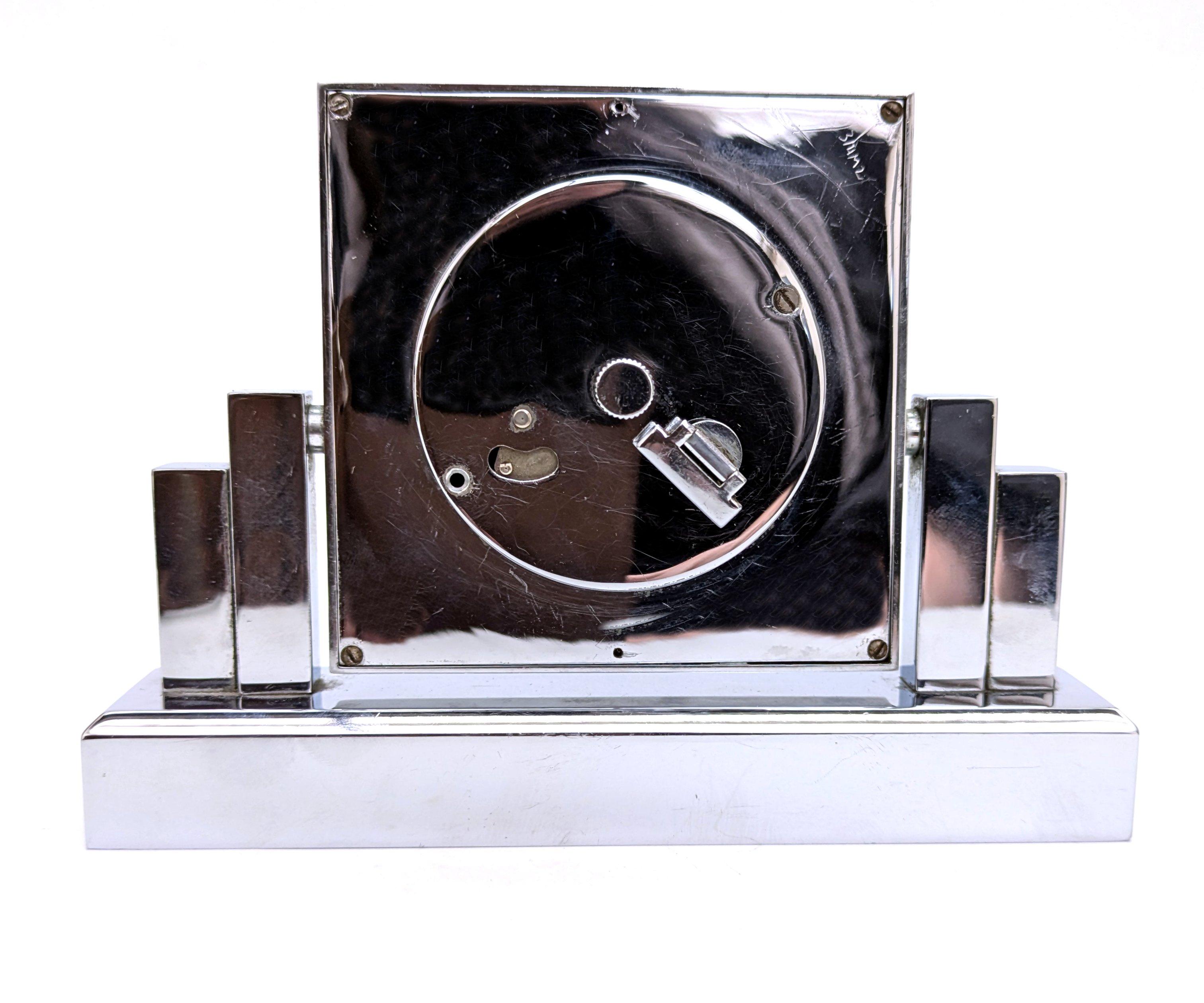 Art Deco Chrome 8 Day Skyscraper Desk Clock By Asprey, England, c1930 For Sale 1
