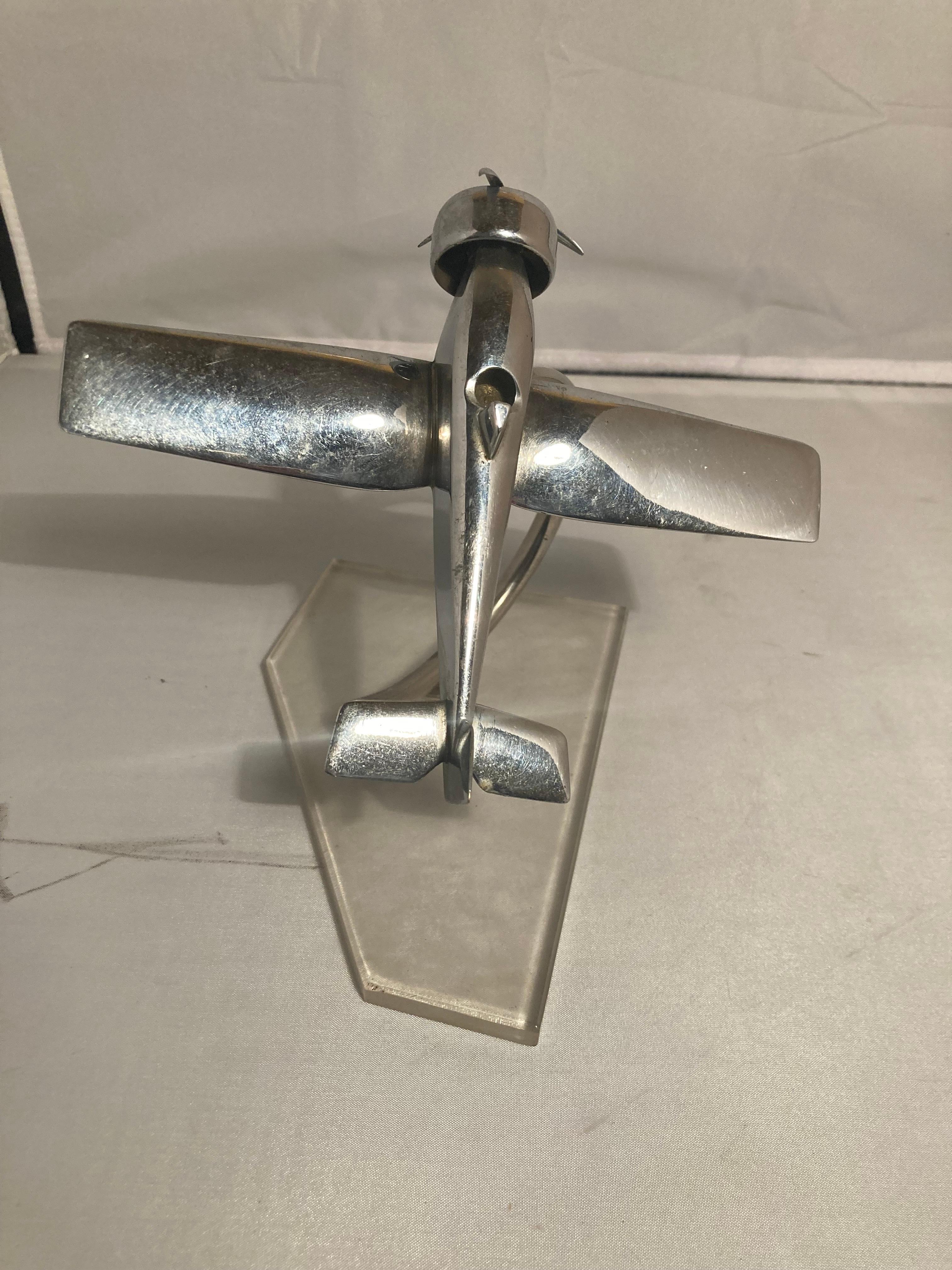 Metalwork Art Deco Chrome Aeroplane from the 30s, Decorative Desk Object For Sale
