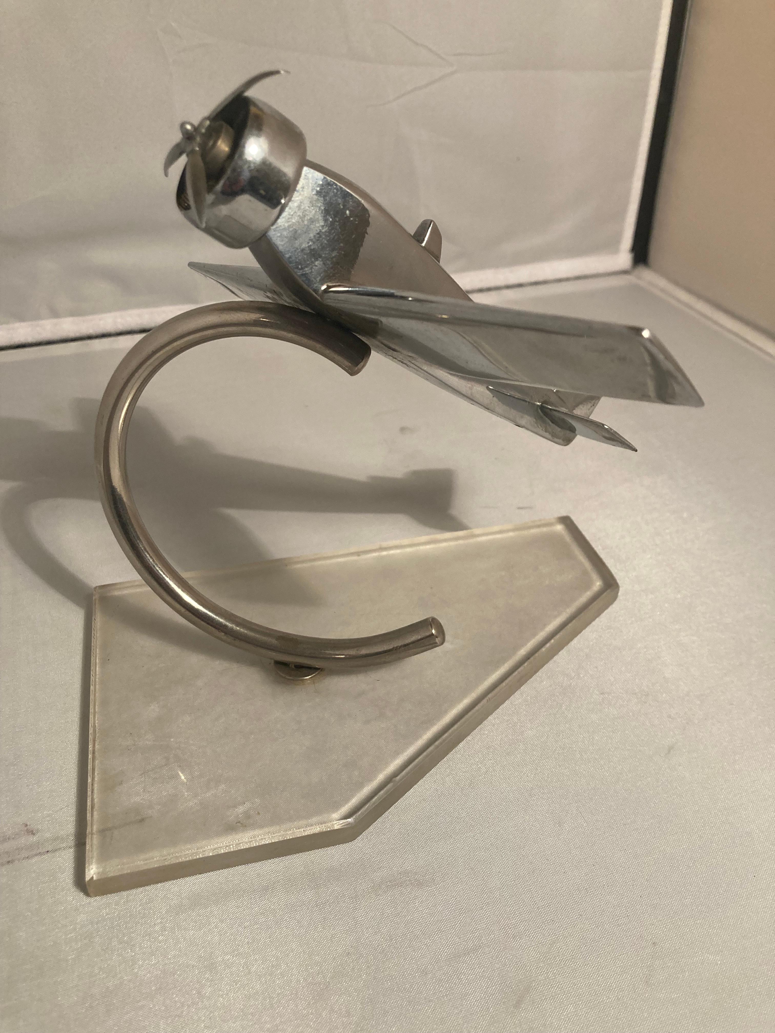 Metal Art Deco Chrome Aeroplane from the 30s, Decorative Desk Object For Sale