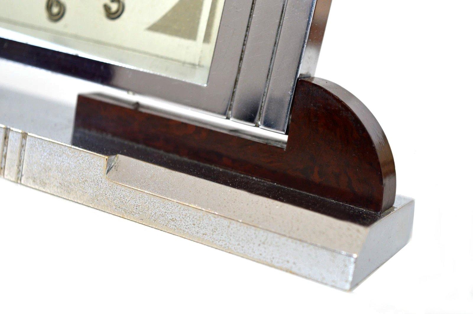 20th Century Art Deco Chrome and Bakelite Clock By Jaz Clockmakers, French, c1930 For Sale