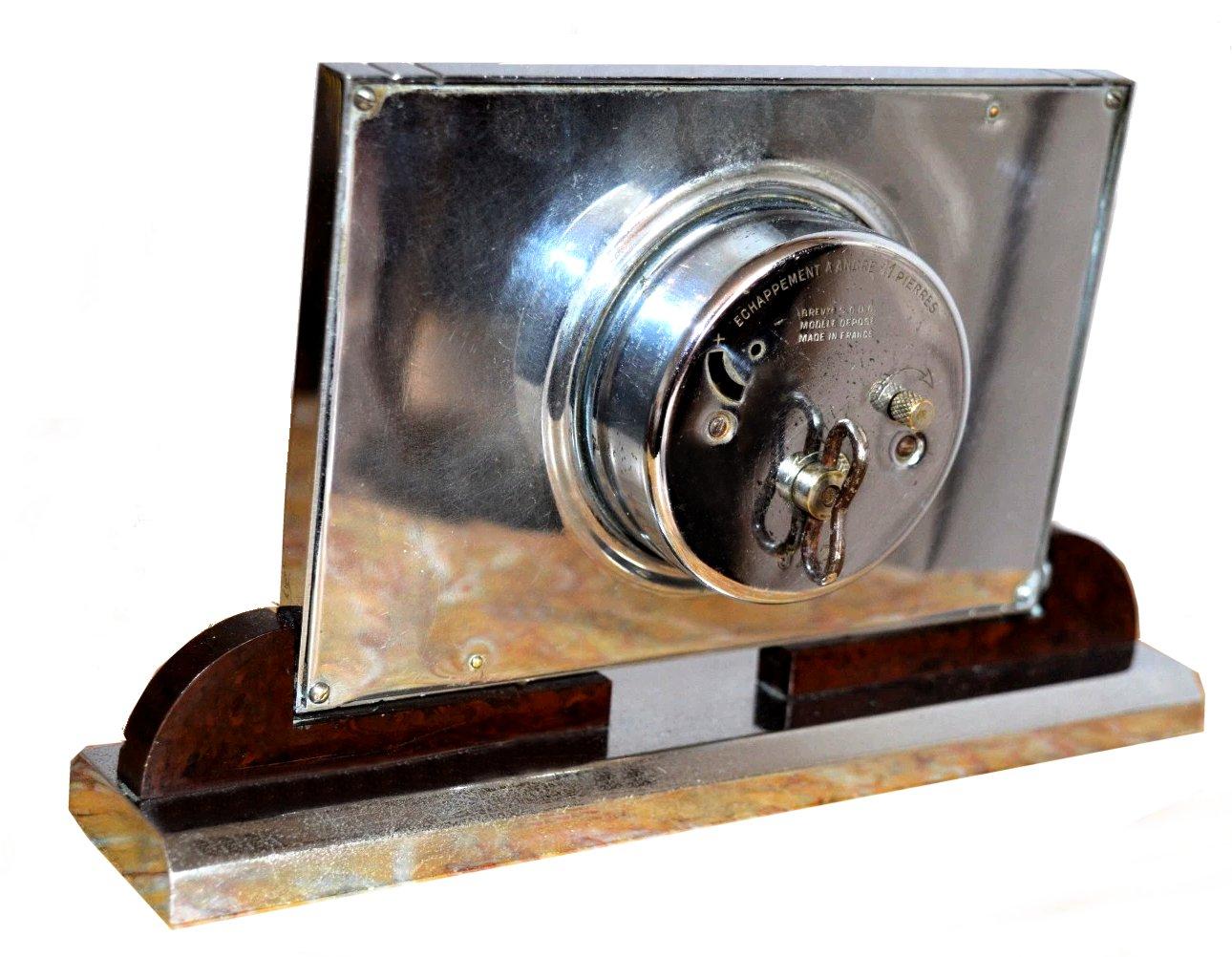 Glass Art Deco Chrome and Bakelite Clock By Jaz Clockmakers, French, c1930 For Sale