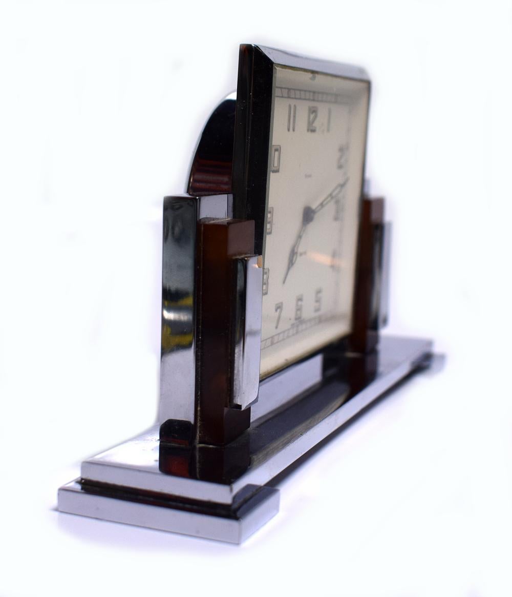 English Art Deco Chrome and Bakelite Eight Day Clock