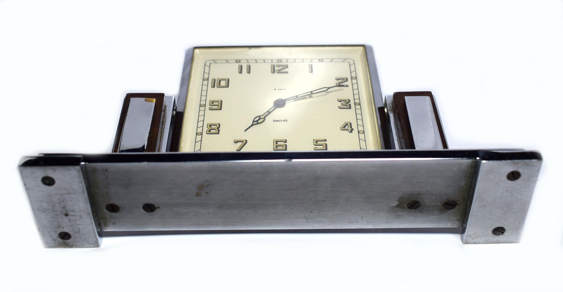 20th Century Art Deco Chrome and Bakelite Eight Day Clock