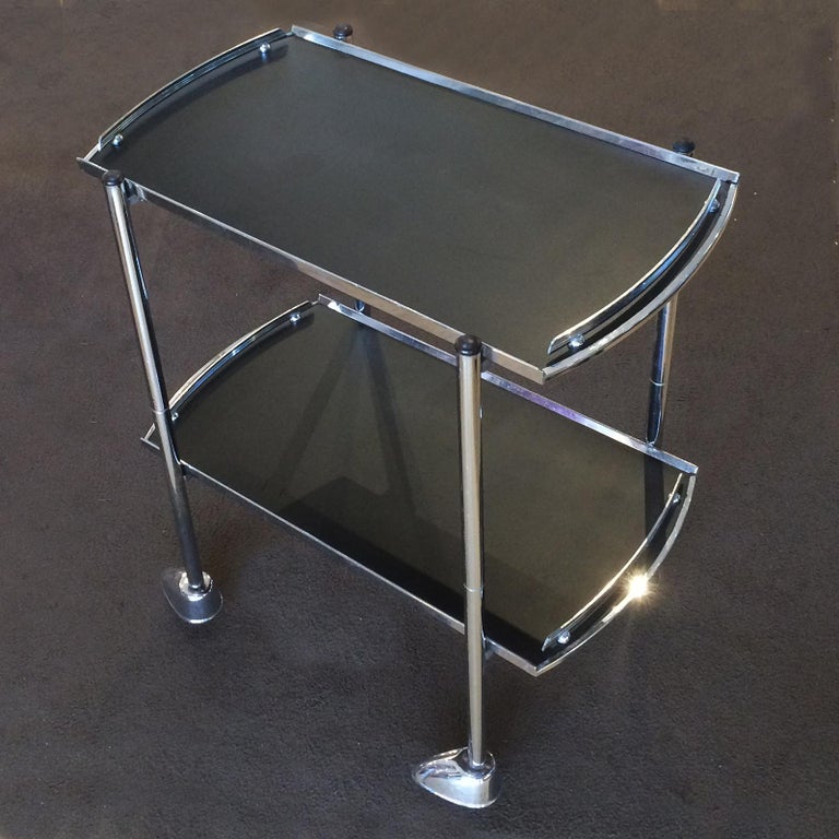 British Art Deco Chrome and Black Bar Cart Auto Trolley For Sale