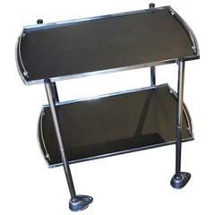 Art Deco Chrome and Black Bar Cart Auto Trolley