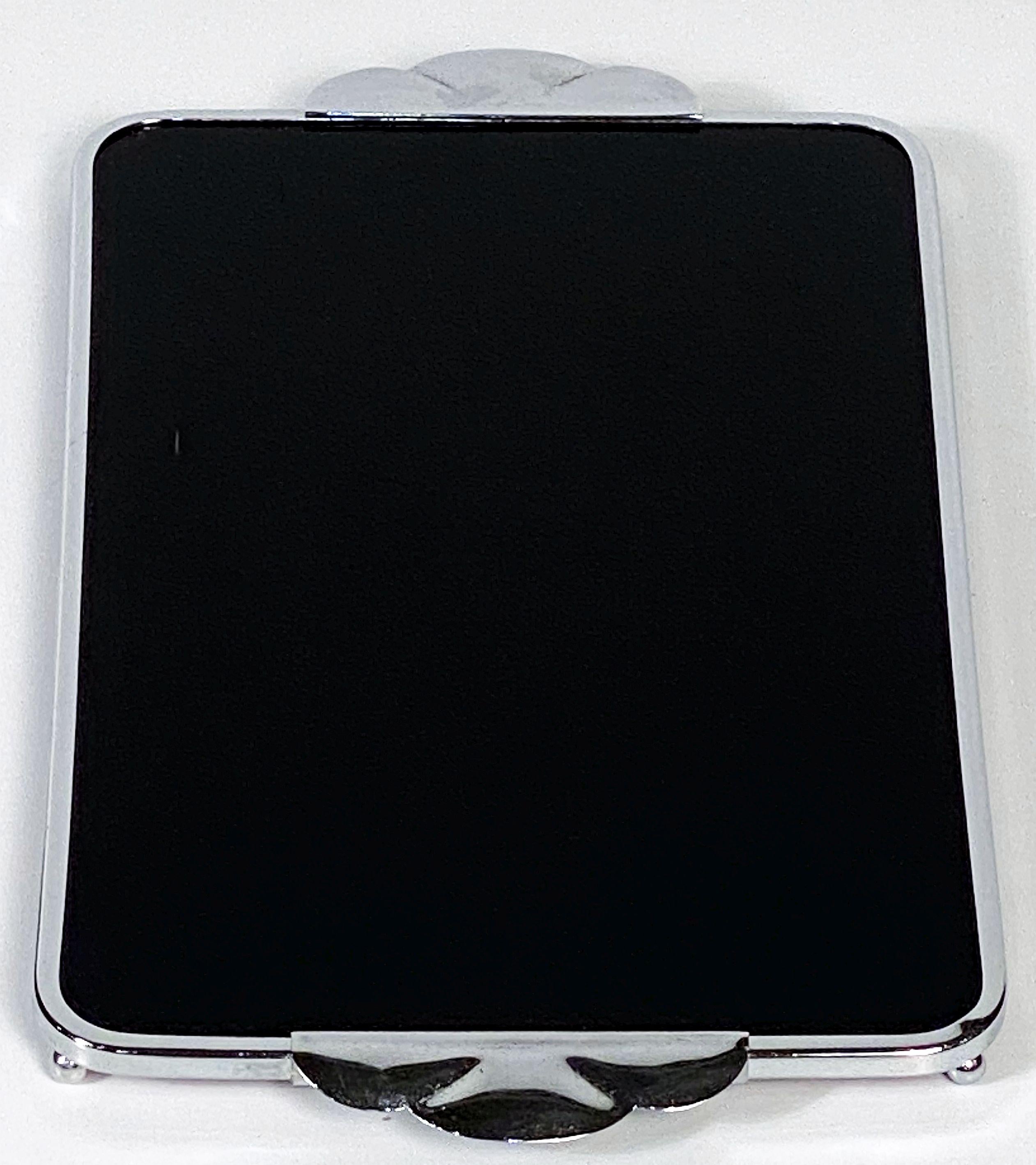 Art Deco Chrome and Black Glass Rectangular Serving Tray from England For Sale 2