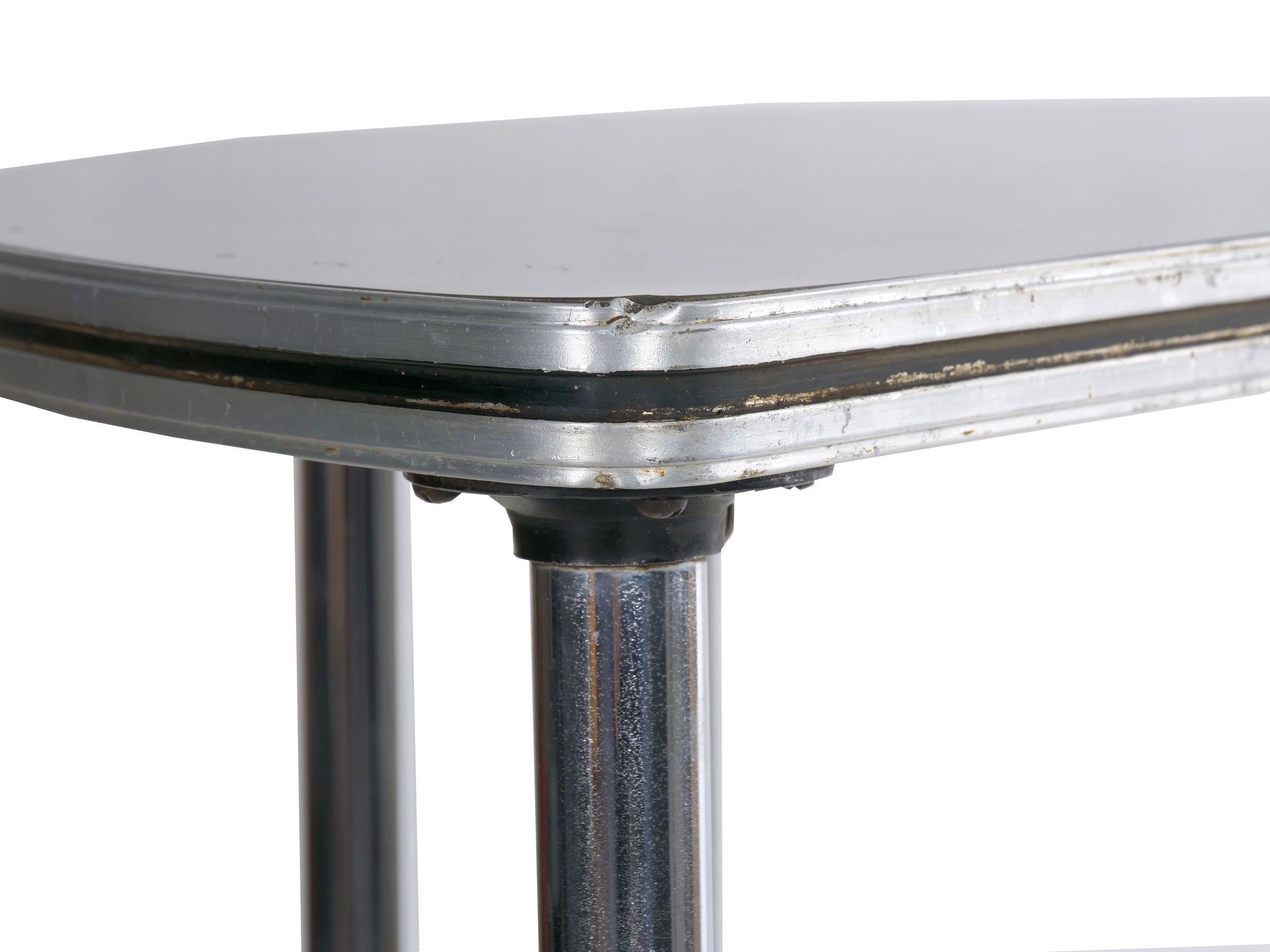 Art Deco Chrome and Black Lacquer Demilune Side Table by Royalchrome circa 1930s 4