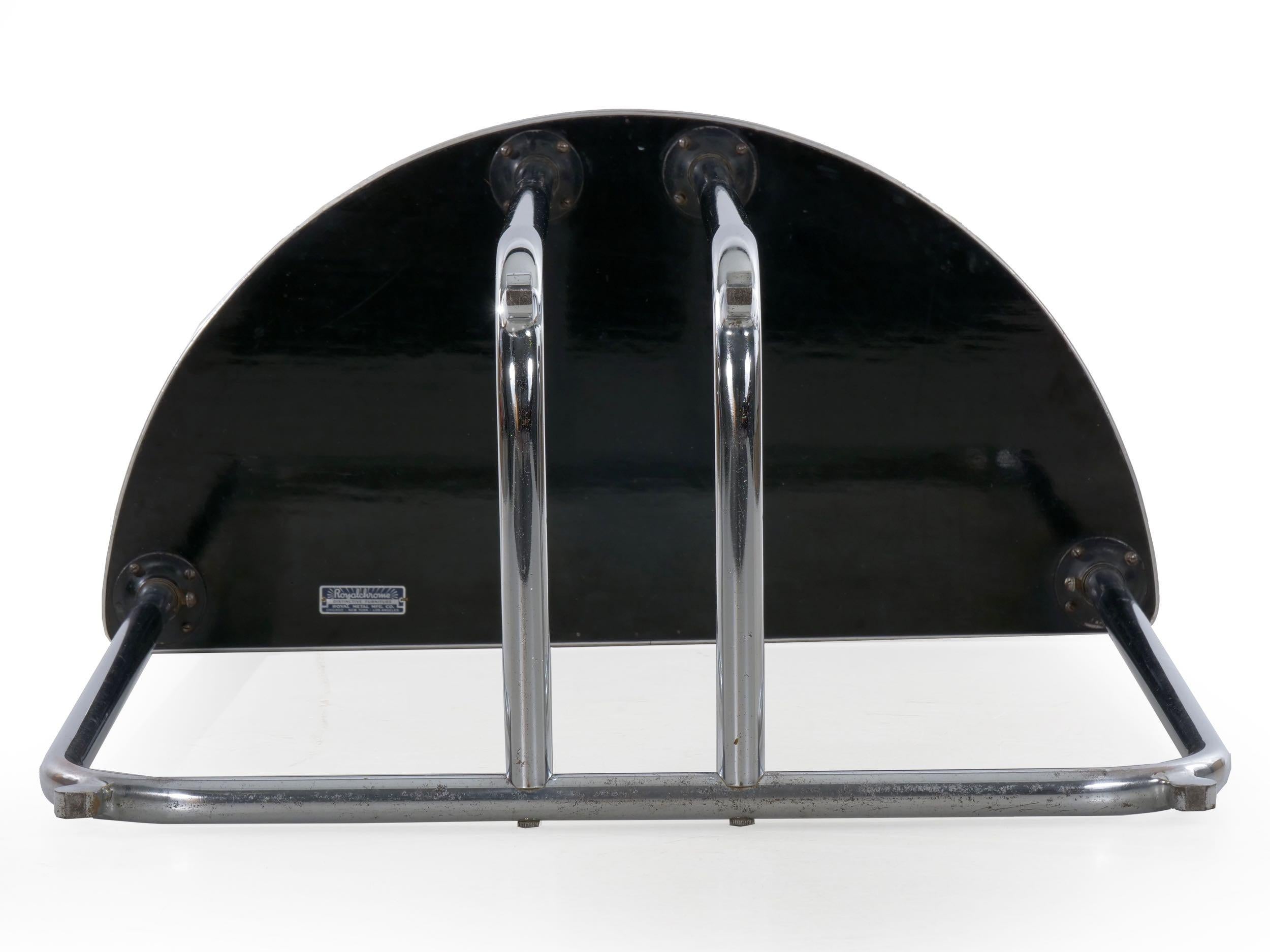 Art Deco Chrome and Black Lacquer Demilune Side Table by Royalchrome circa 1930s 13