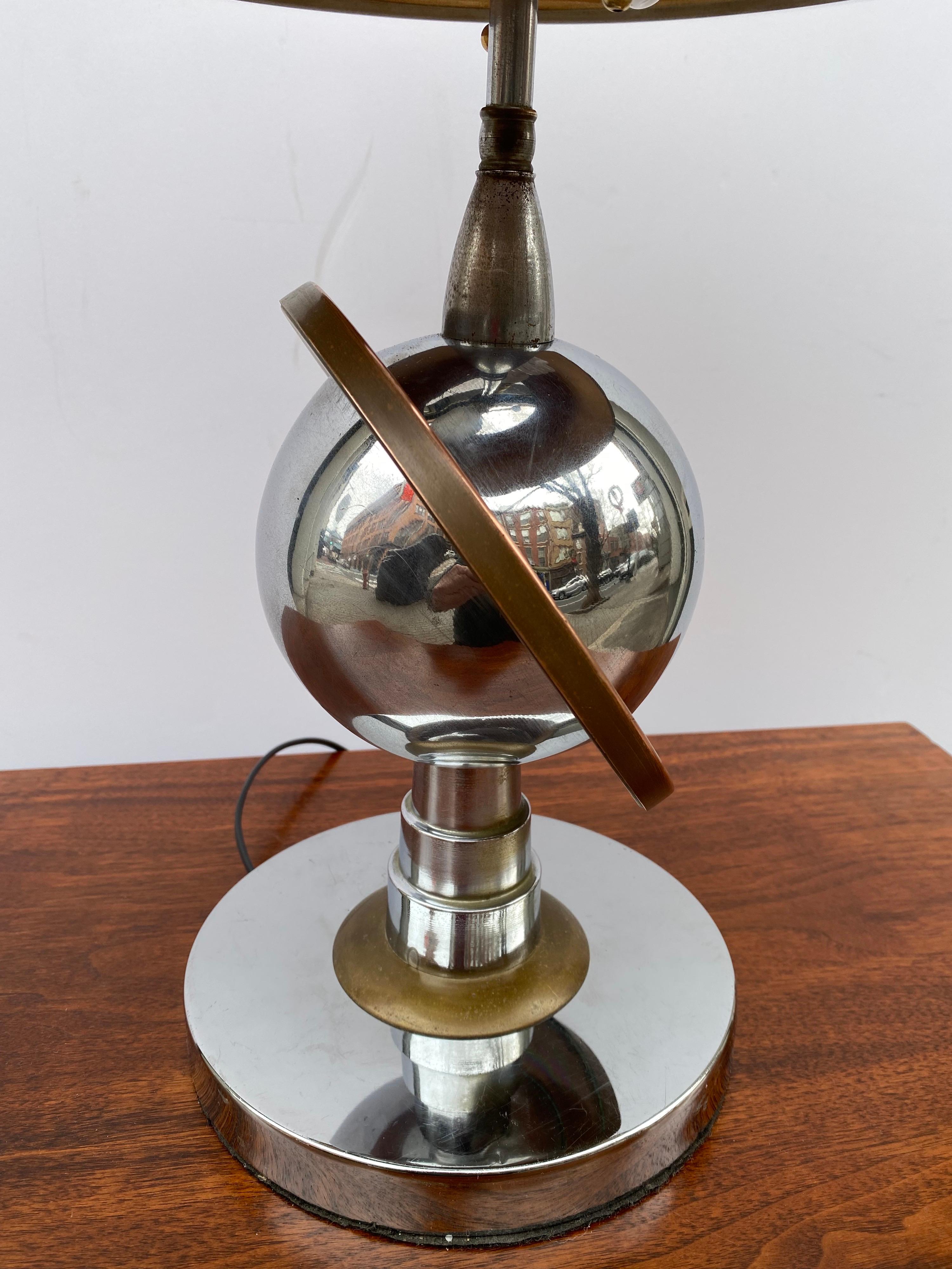 20th Century Art Deco Chrome and Brass Saturn Table Lamp