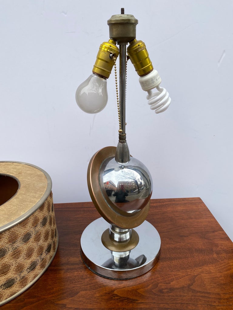Art Deco Chrome and Brass Saturn Table Lamp For Sale at 1stDibs