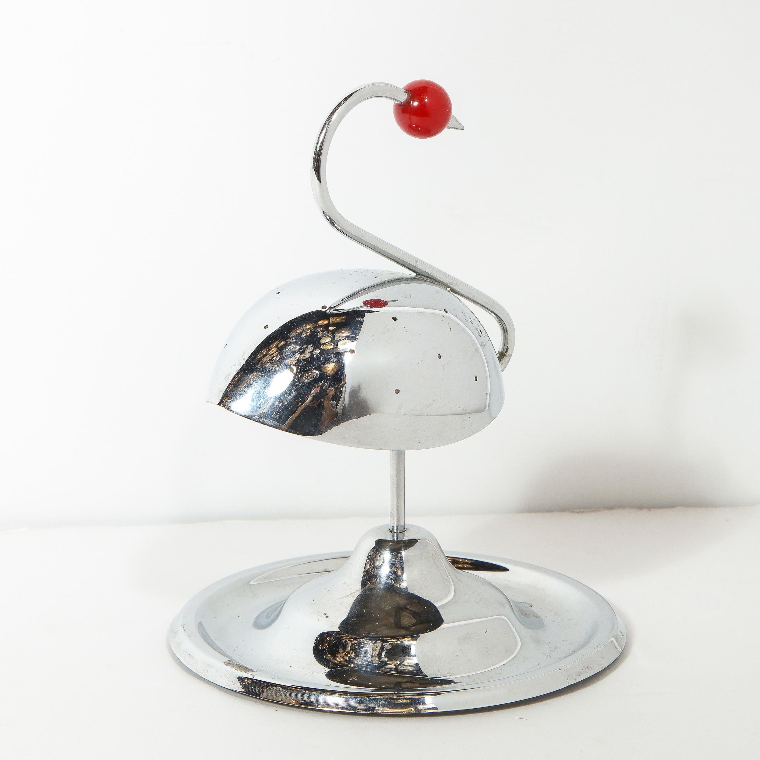Mid-20th Century Art Deco Chrome and Carnelian Bakelite Stylized Swan Cocktail Holder by Napier