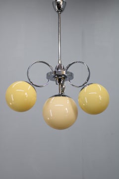 Lustre Art Déco en chrome et verre champagne, Tchécoslovaquie, années 1930