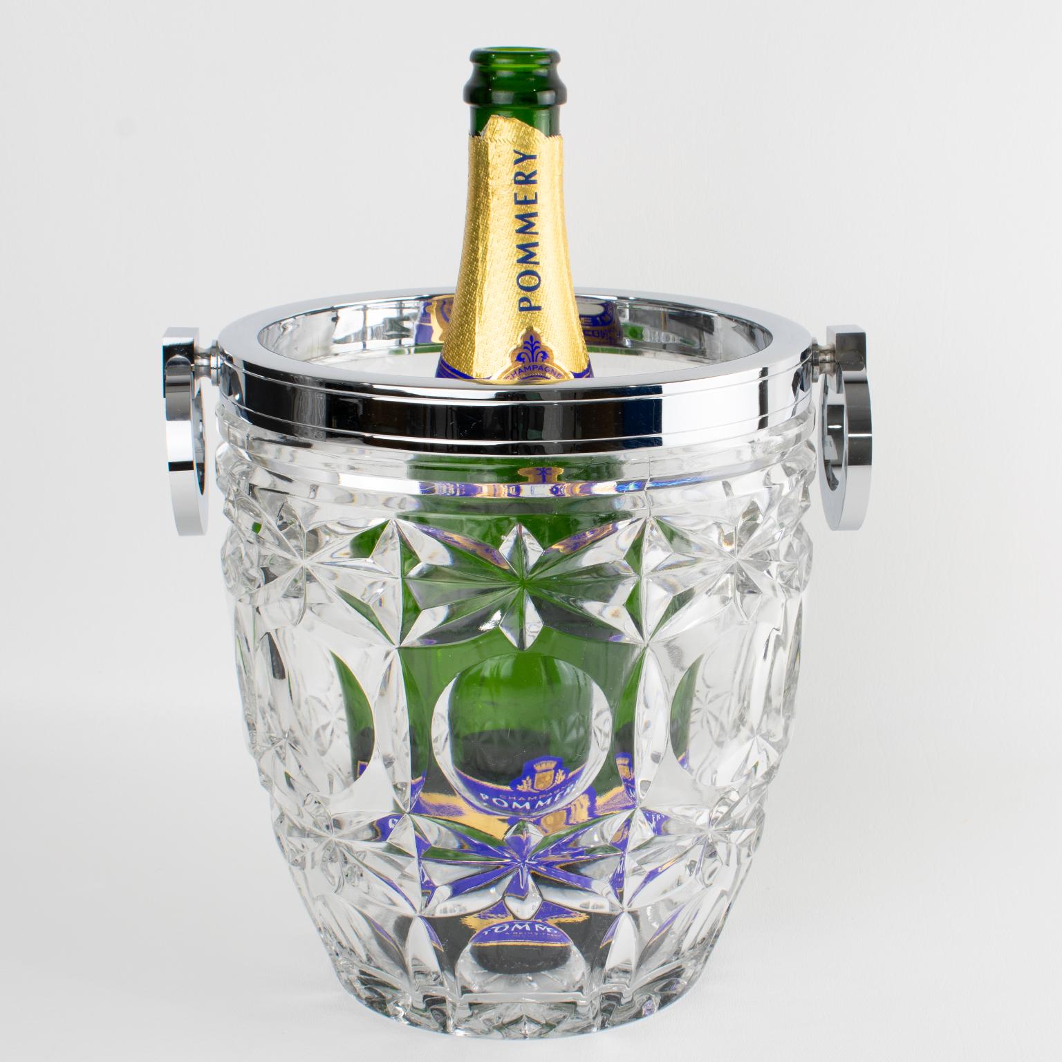 Art Deco Champagner-Eiskübel aus Chrom und Kristall von Alois Straszak für Le Crabe im Angebot 6