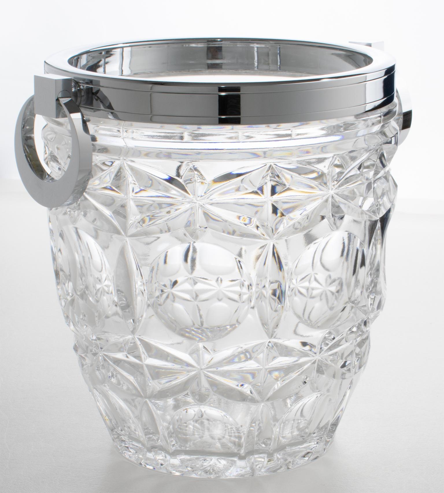 Art Deco Champagner-Eiskübel aus Chrom und Kristall von Alois Straszak für Le Crabe (Radiert) im Angebot