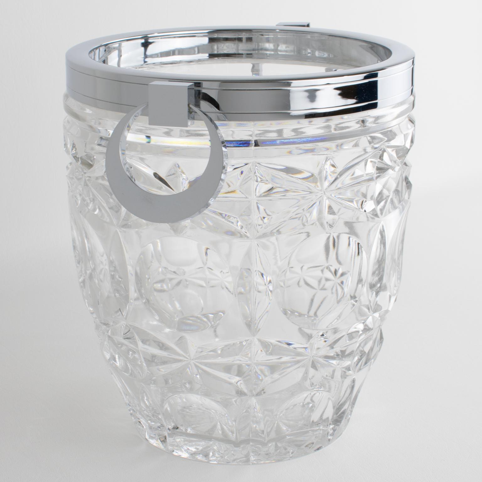 Art Deco Champagner-Eiskübel aus Chrom und Kristall von Alois Straszak für Le Crabe (Metall) im Angebot
