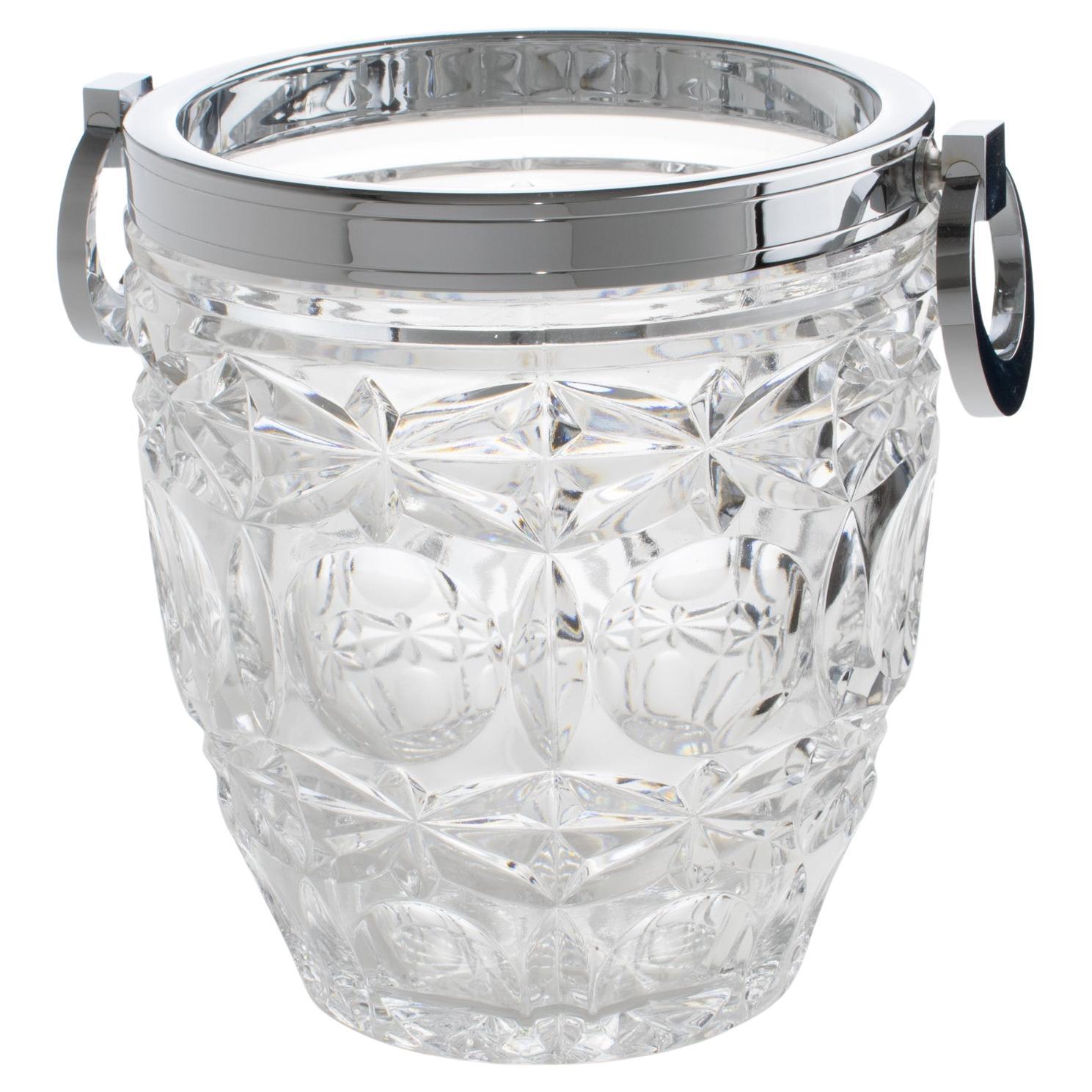 Art Deco Champagner-Eiskübel aus Chrom und Kristall von Alois Straszak für Le Crabe im Angebot