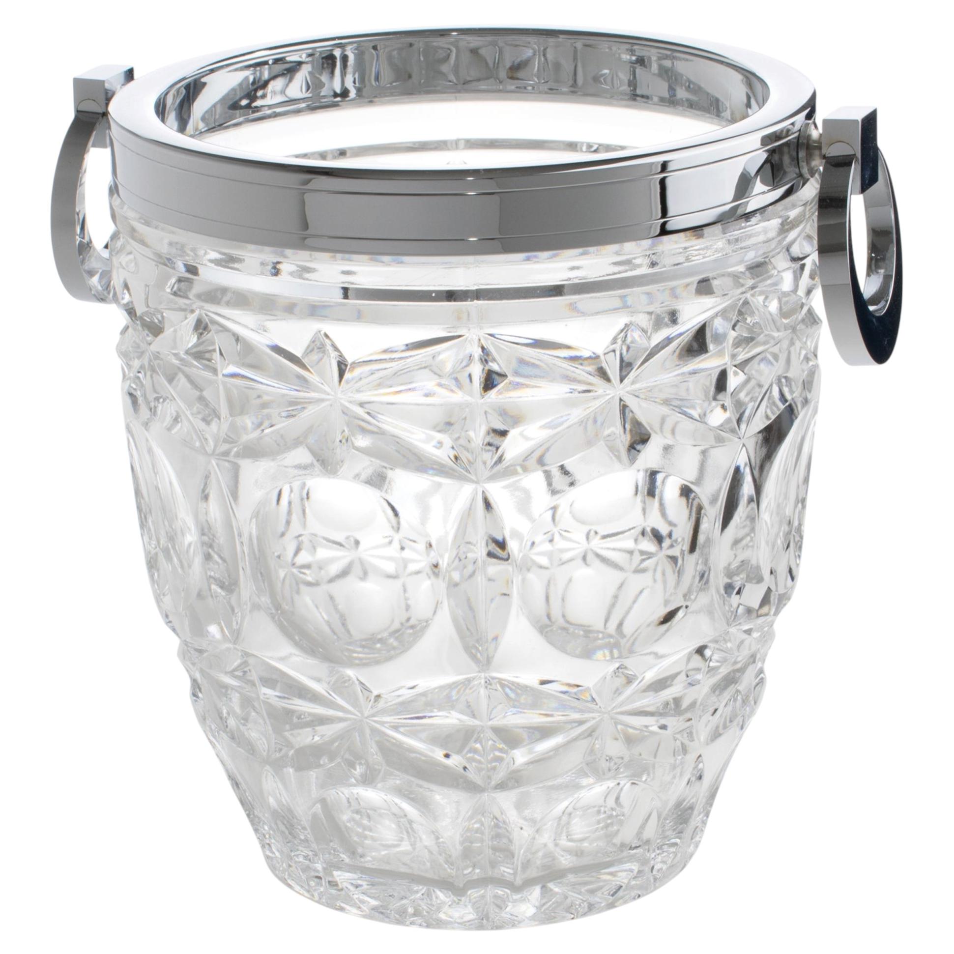 Art Deco Chrome and Crystal Champagne Ice Bucket by Alois Straszak for Le Crabe