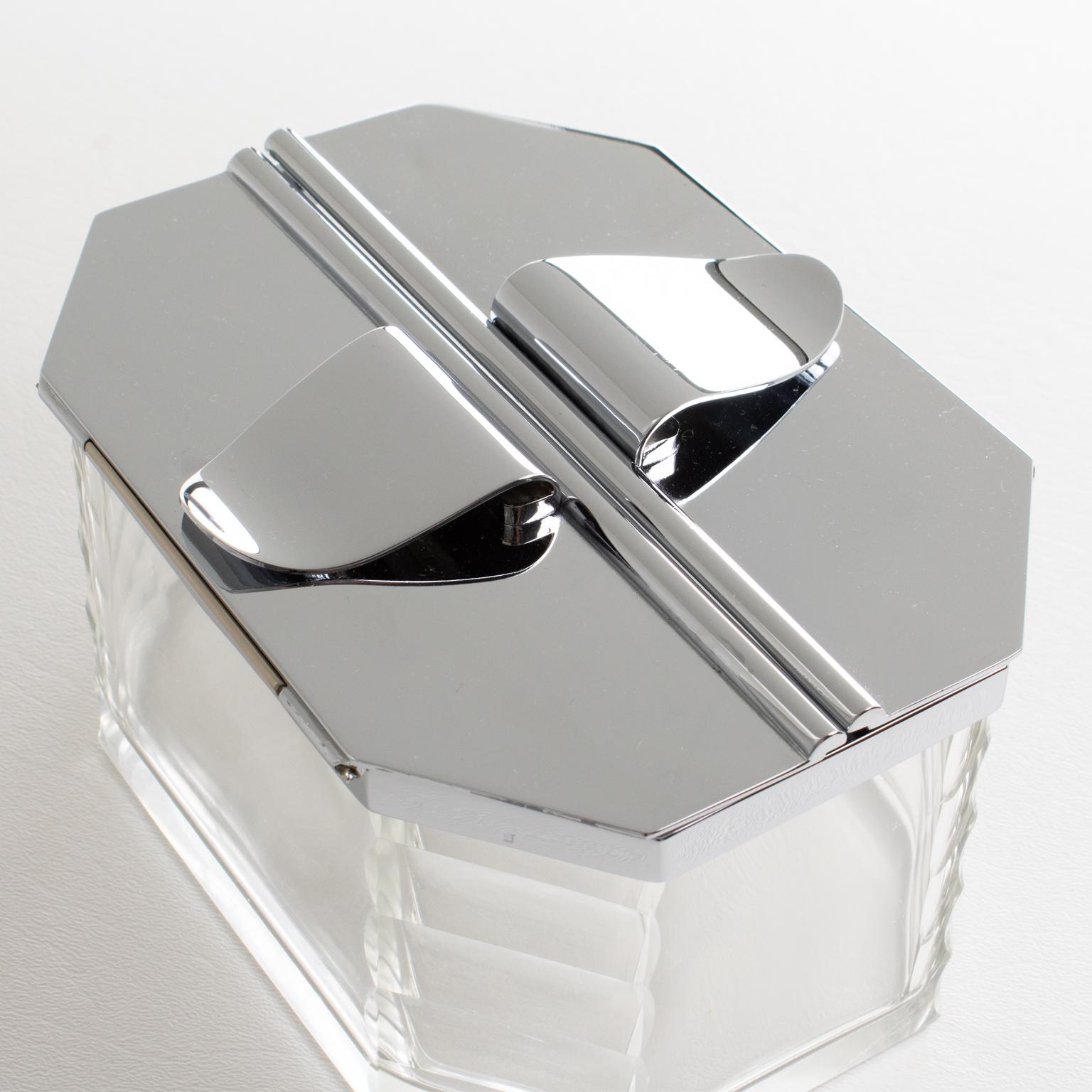 Art Deco Chrome and Crystal Decorative Cookie Box, Candie Jar, France 1930s For Sale 1