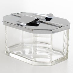 Art Deco Chrome and Crystal Decorative Cookie Box, Candie Jar, France circa 1930
