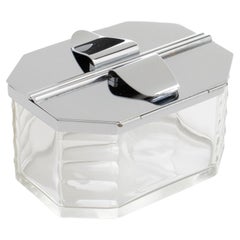 Art Deco Chrome and Crystal Decorative Cookie Box, Candie Jar, France circa 1930