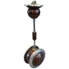 Art Deco Chrome and Faux Wood Finish Standing Train Ashtray