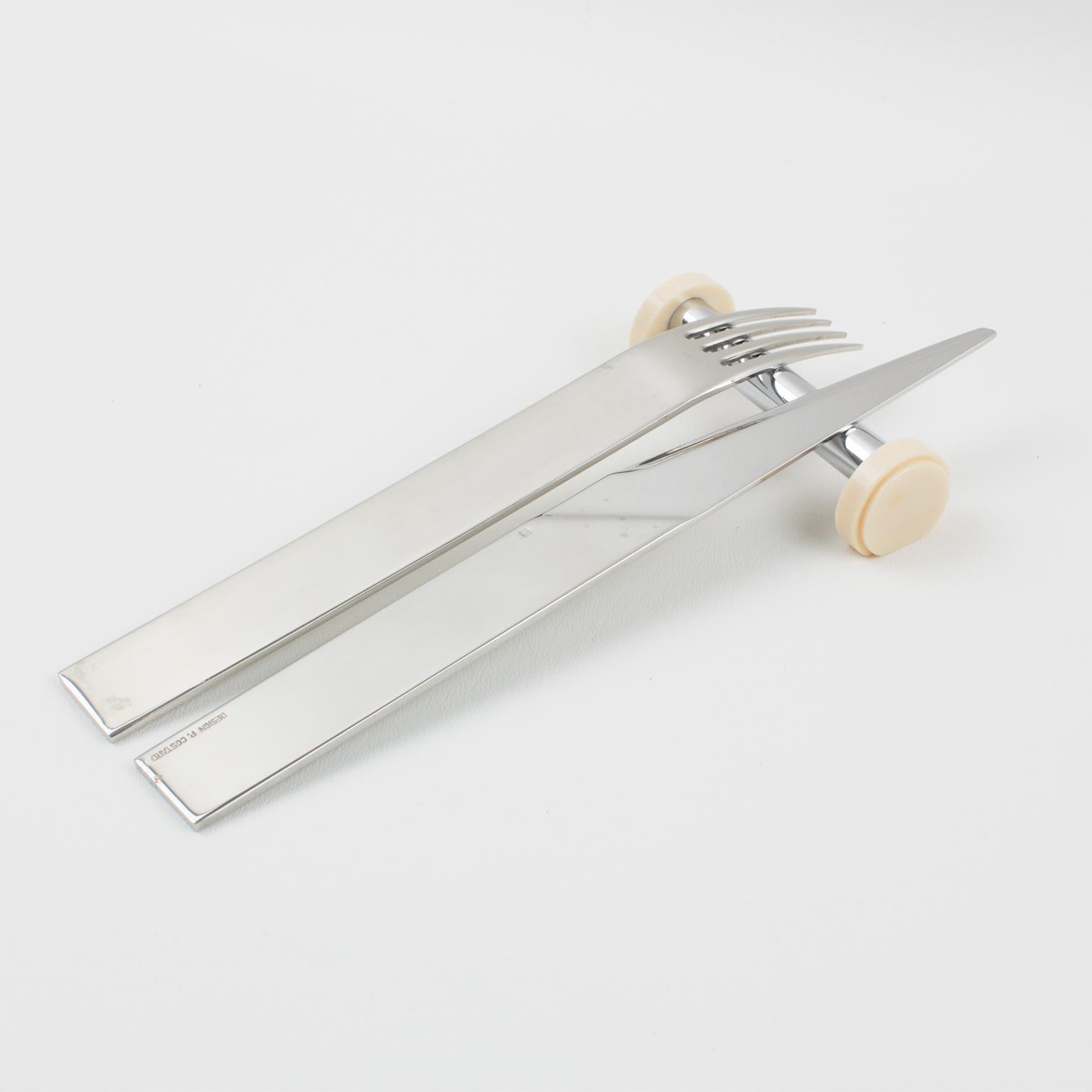 Chopstick-Messerstützen aus Chrom und Galalith im Art déco-Stil, 12 Teile in Schachtel im Angebot 8