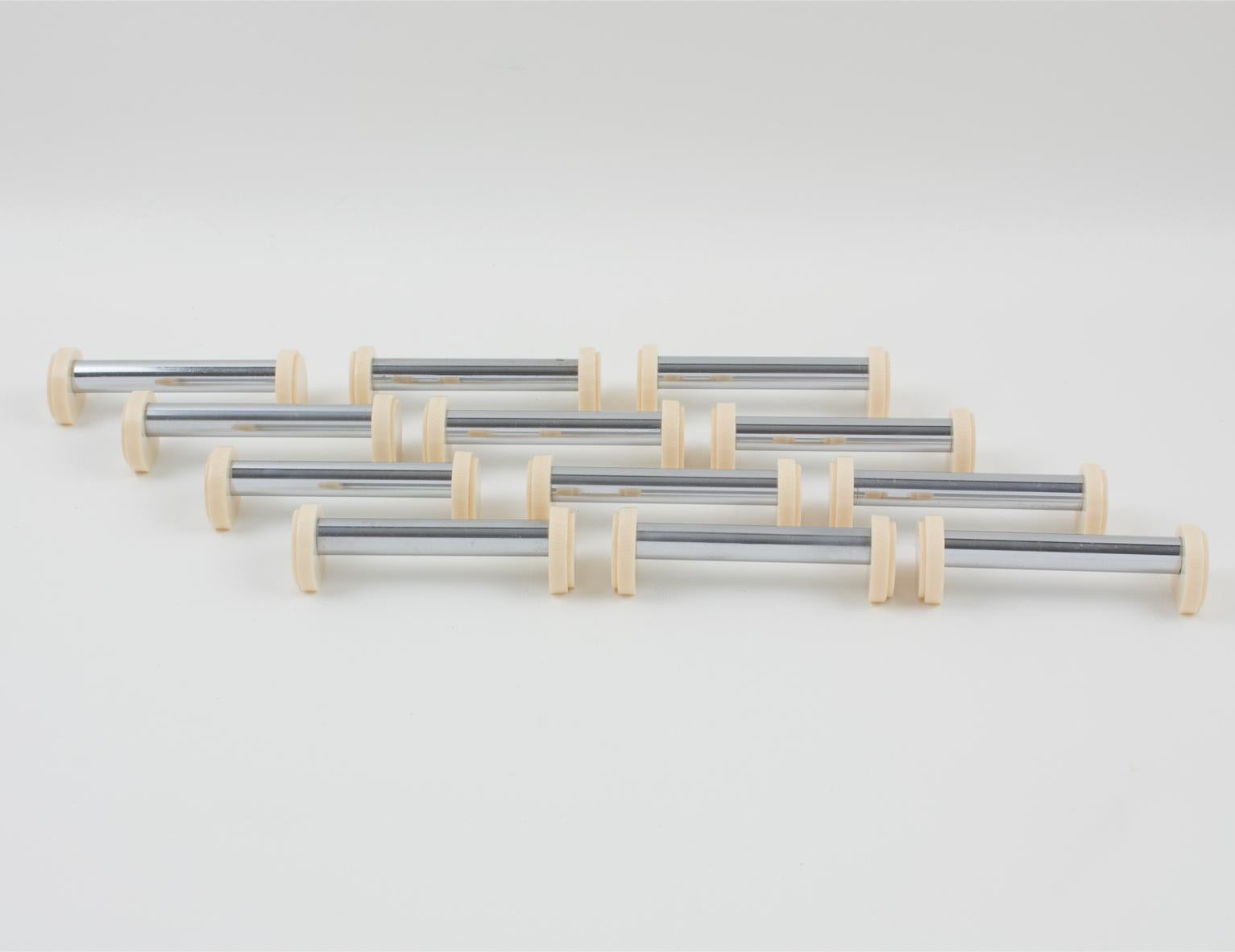 Metal Art Deco Chrome and Galalith Chopstick Knife Rests, 12 Pieces in Box For Sale