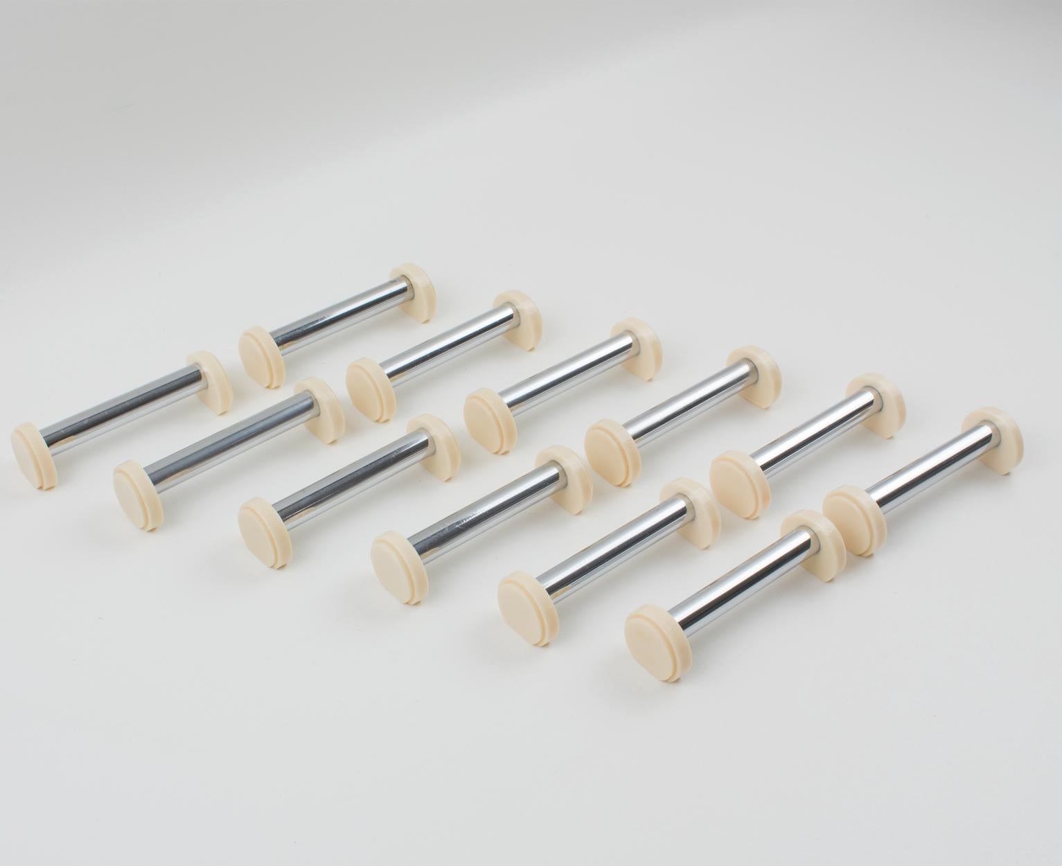 Art Deco Chrome and Galalith Chopstick Knife Rests, 12 Pieces in Box For Sale 3