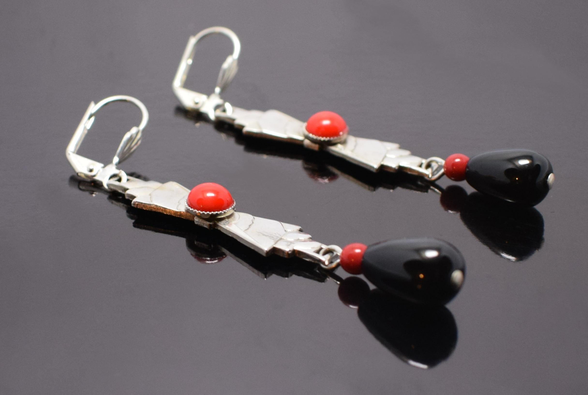 Women's Art Deco Chrome and Glass 1930s Drop Earrings