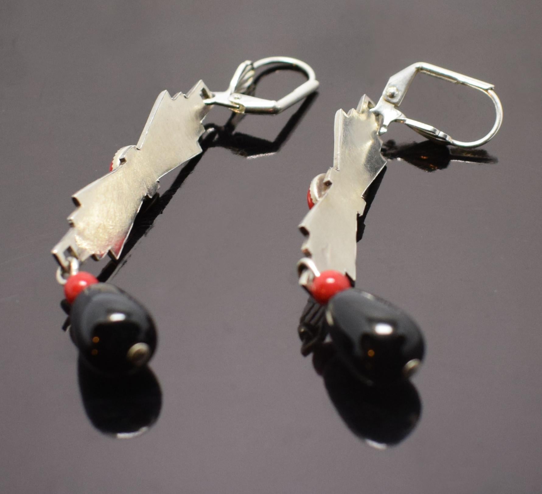 Art Deco Chrome and Glass 1930s Drop Earrings 1