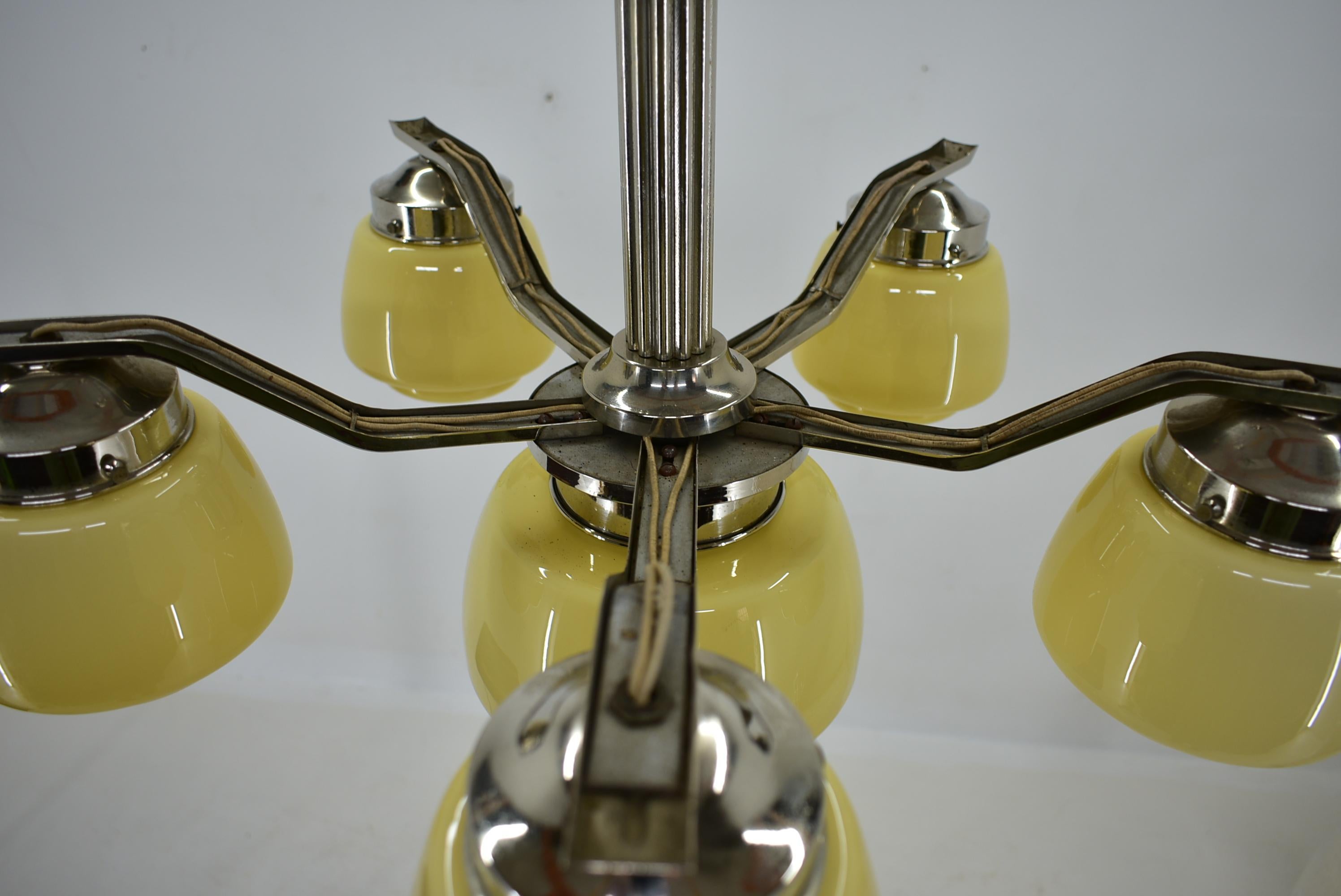 Art Deco Chrome and Glass Chandelier, 1920s For Sale 13
